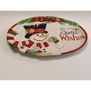 Fitz Floyd Platter Sweet Wishes Christmas Holiday Snowman Scarf Top Hat Cookies